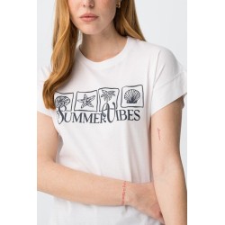 Camiseta blanca estampada Summer Vibes mujer | Tiffosi