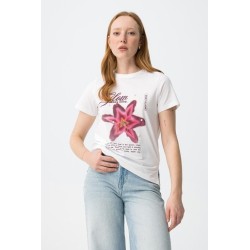 Camiseta blanca mujer con estampado floral | Tiffosi
