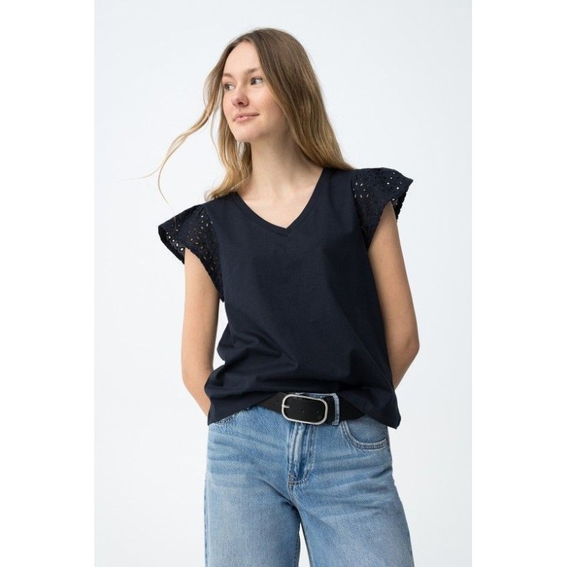 Camiseta mujer escote pico manga calada | Tiffosi