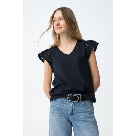 Camiseta mujer escote pico manga calada | Tiffosi