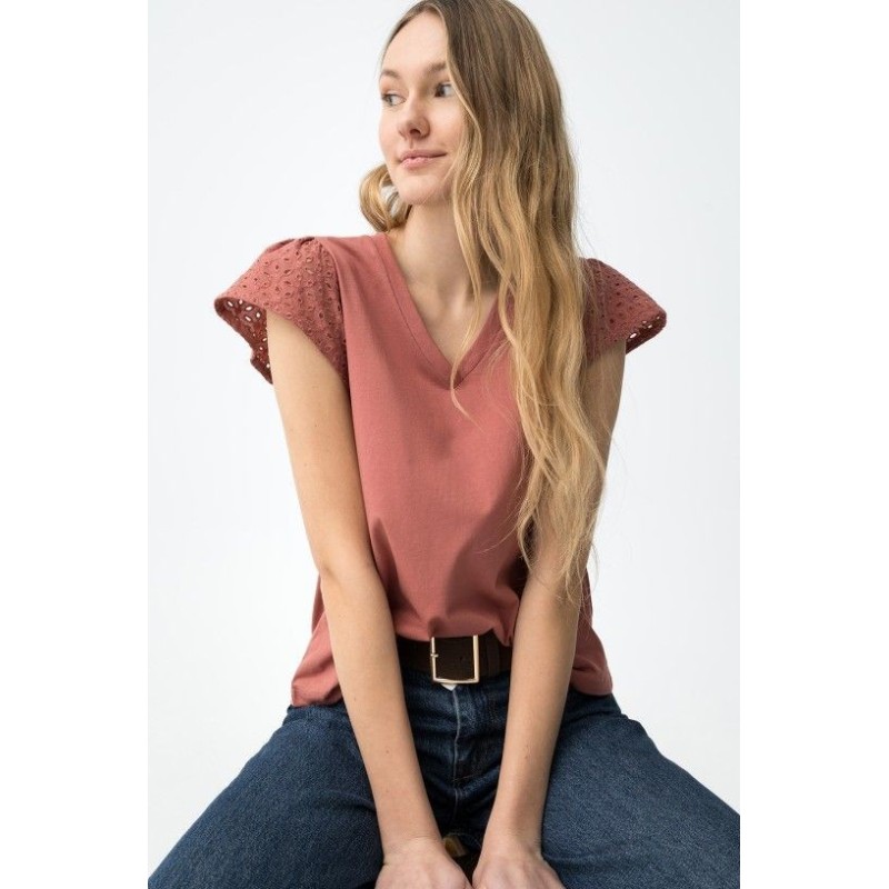 Camiseta mujer escote pico manga calada | Tiffosi