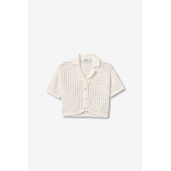 Chaqueta corta de punto calado beige mujer Tiffosi