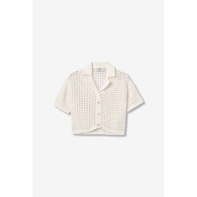 Chaqueta corta de punto calado beige mujer Tiffosi