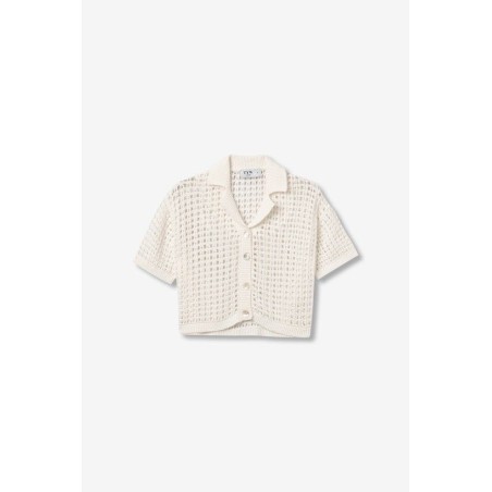 Chaqueta corta de punto calado beige mujer Tiffosi