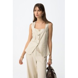 chaleco beige mujer con botones estilo elegante verano