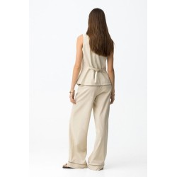 Pantalón lino mujer beige | Pantalón fluido verano