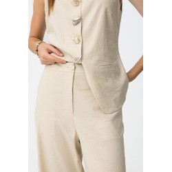 Pantalón lino mujer beige | Pantalón fluido verano