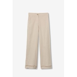 Pantalón lino mujer beige | Pantalón fluido verano