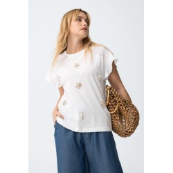 Camiseta blanca mujer con detalles | Camiseta floral verano