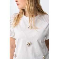Camiseta blanca mujer con detalles | Camiseta floral verano