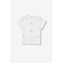 Camiseta blanca mujer con detalles | Camiseta floral verano