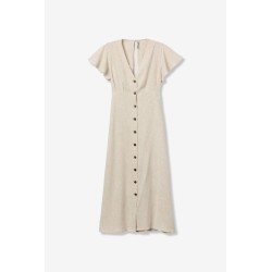 vestido lino Tiffosi mujer beige midi con botones verano