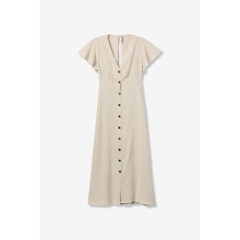 vestido lino Tiffosi mujer beige midi con botones verano