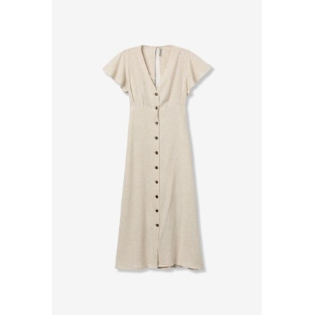 vestido lino Tiffosi mujer beige midi con botones verano
