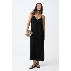 Vestido largo mujer tirantes cruzados negro y burdeos | Tiffosi