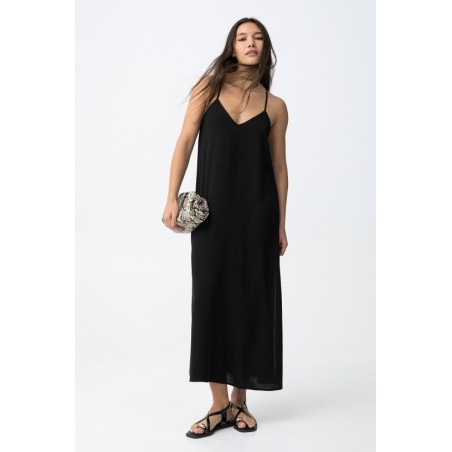 Vestido largo mujer tirantes cruzados negro y burdeos | Tiffosi