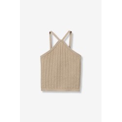 Top mujer de punto fino con tirantes en color beige y burdeos Tiffosi
