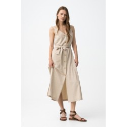 Vestido mujer botones y cinturón beige y burdeos | Tiffosi