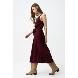 Vestido mujer botones y cinturón beige y burdeos | Tiffosi