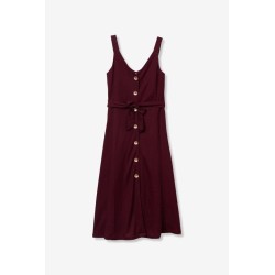 Vestido mujer botones y cinturón beige y burdeos | Tiffosi