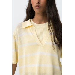 Polo mujer punto rayas beige manga corta | Tiffosi