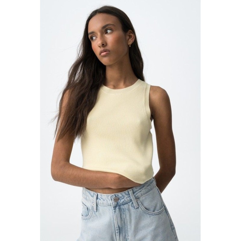 Top mujer punto sin mangas amarillo | Básico verano Tiffosi