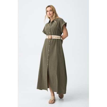 Vestido camisero mujer verde con cinturón Tiffosi vestido midi verano
