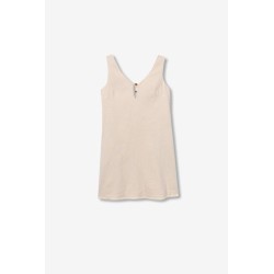 Vestido corto beige mujer escote pico con botones Tiffosi