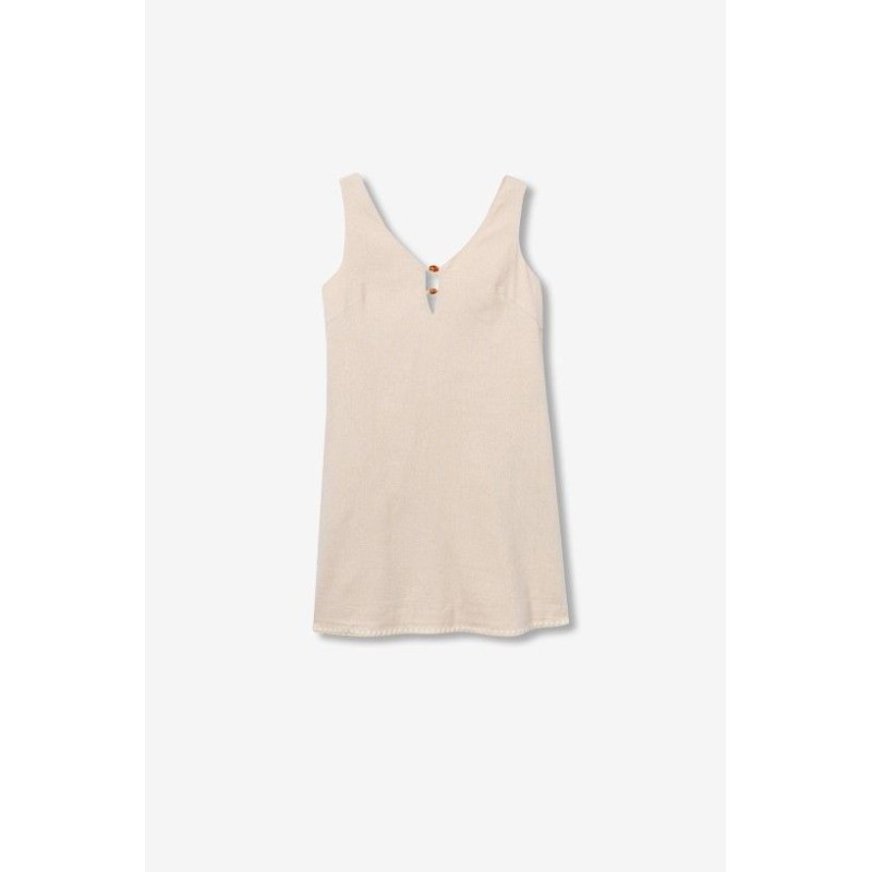 Vestido corto beige mujer escote pico con botones Tiffosi