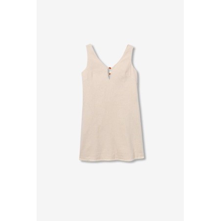 Vestido corto beige mujer escote pico con botones Tiffosi