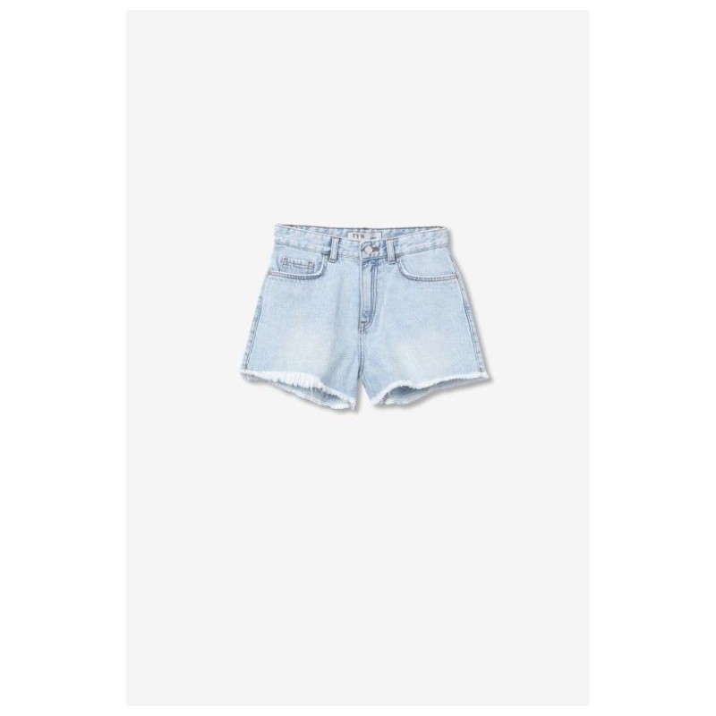 Short vaquero mujer tiro alto deshilachado denim claro Tiffosi