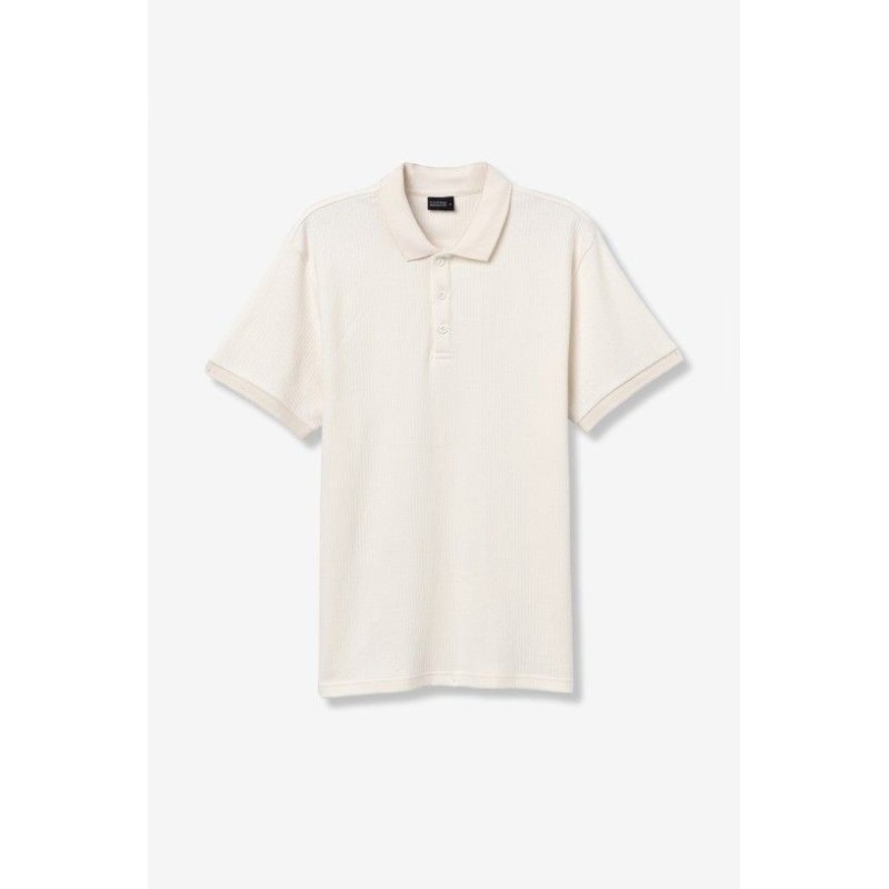 Polo hombre beige textura canalé manga corta Tiffosi