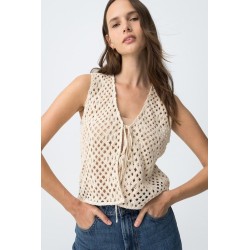 Chaleco crochet beige TIFFOSI mujer | La Petite By Rebeca