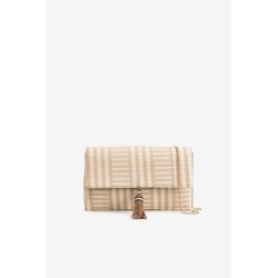 Bolso clutch rafia beige mujer Vilanova con cadena dorada