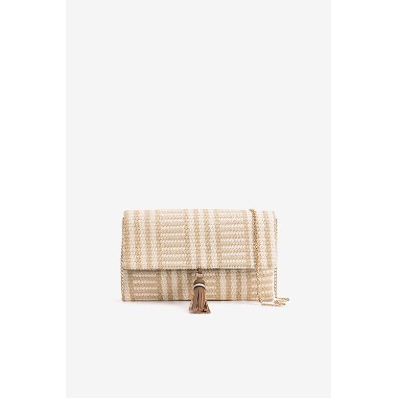 Bolso clutch rafia beige mujer Vilanova con cadena dorada