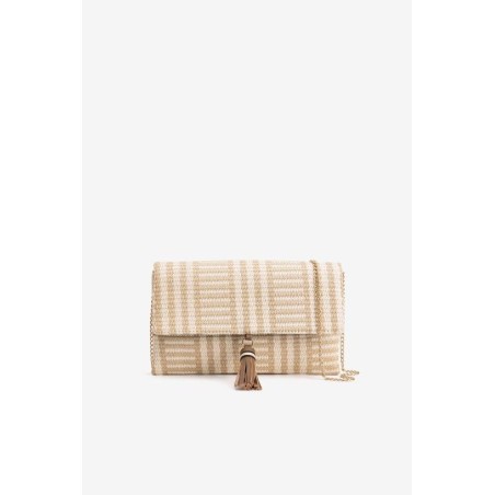 Bolso clutch rafia beige mujer Vilanova con cadena dorada
