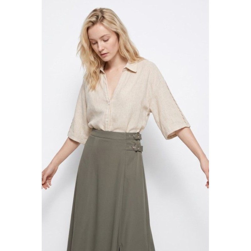 Camisa de lino beige mujer TIFFOSI | Camisa fresca verano