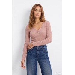 Jersey fino rosa mujer escote pico | TIFFOSI