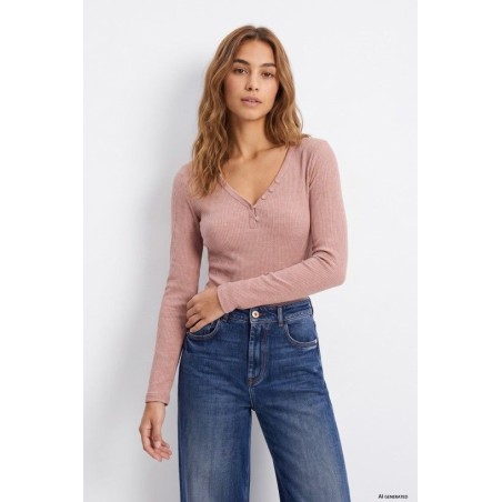 Jersey fino rosa mujer escote pico | TIFFOSI