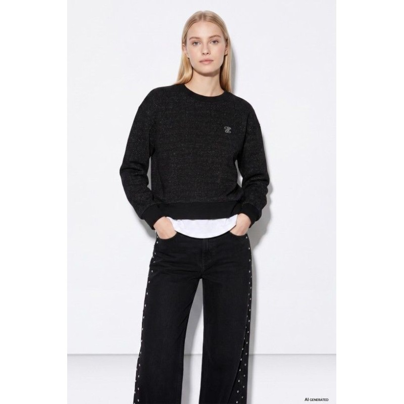 Vaqueros negros wide leg mujer TIFFOSI con tachuelas laterales