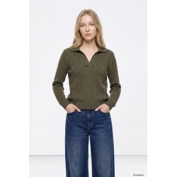 Jersey verde caqui de punto trenzado mujer TIFFOSI con cuello polo