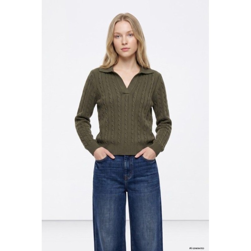 Jersey verde caqui de punto trenzado mujer TIFFOSI con cuello polo