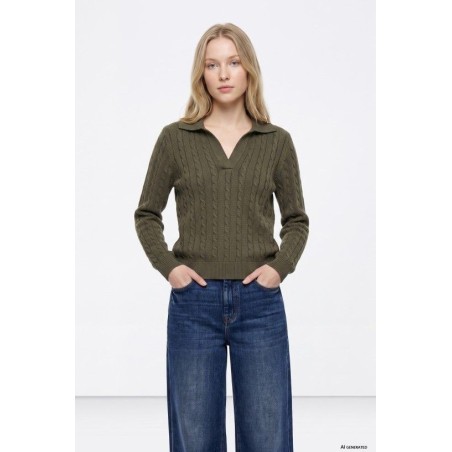 Jersey verde caqui de punto trenzado mujer TIFFOSI con cuello polo