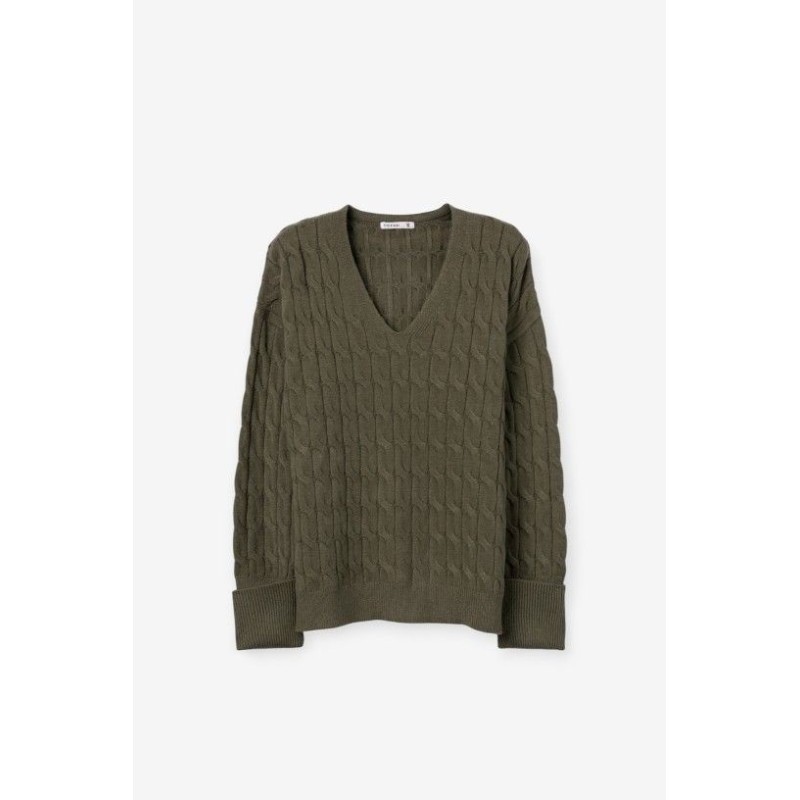 Jersey Verde Caqui Punto Trenzado Mujer | TIFFOSI
