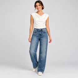 Vaquero Wide Leg con Estrellas Mujer | TIFFOSI