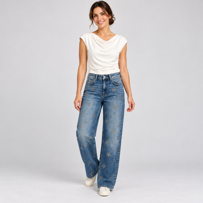 Vaquero Wide Leg con Estrellas Mujer | TIFFOSI