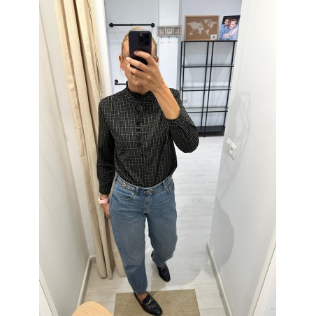 Camisa mujer cuadros con volante (beige, negra y burdeos)