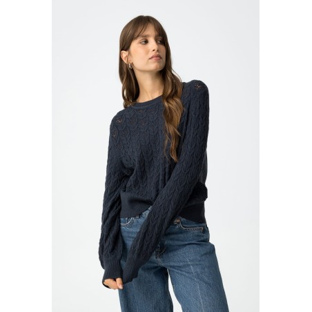 Jersey mujer azul marino Tiffosi | Punto de cable elegante y suave