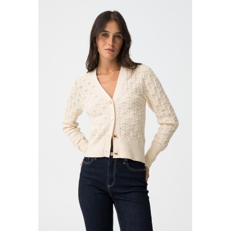 Cárdigan de punto de mujer | Rebeca elegante color crema