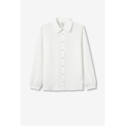 Camisa blanca mujer elegante Odete | Cuello Peter Pan y botones joya
